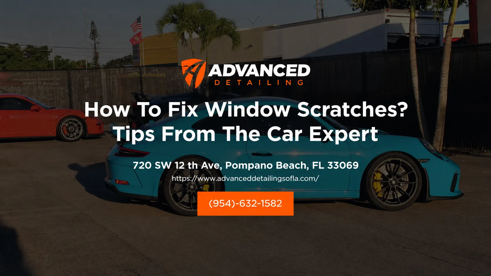 Teal sports car parked outside Advanced Detailing Sofla in Pompano Beach