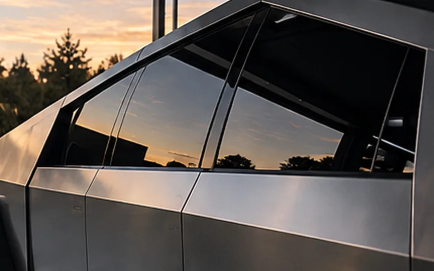 Tinted glass on a Tesla Cybertruck at Advanced Detailing Sofla in Pompano Beach